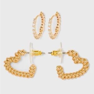 SUGARFIX by Baublebar Crystal Gold Hoop Heart Earrings, NWT